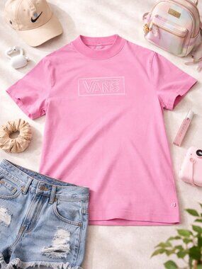 Vans Pink Mock Neck Tee Shirt Women’s Size M | Y2K Skater Style